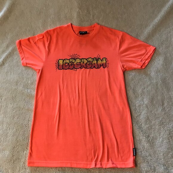 Billionaire Boys Club Ice Cream Bright Orange Spider Webs T Size S Like New! - Picture 1 of 8